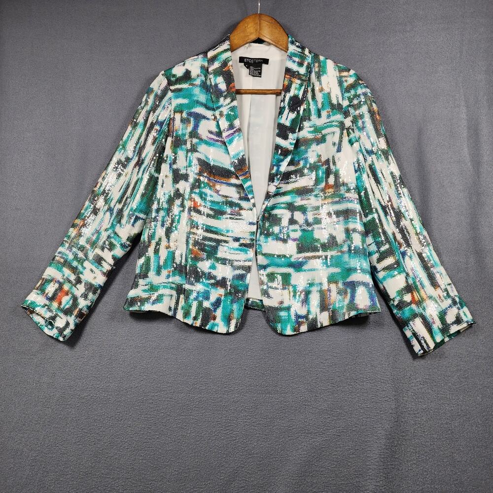 Etcetera Womens Blazer Size 4 Colorful Sequin Art To Wear Artsy Shimmer Glam